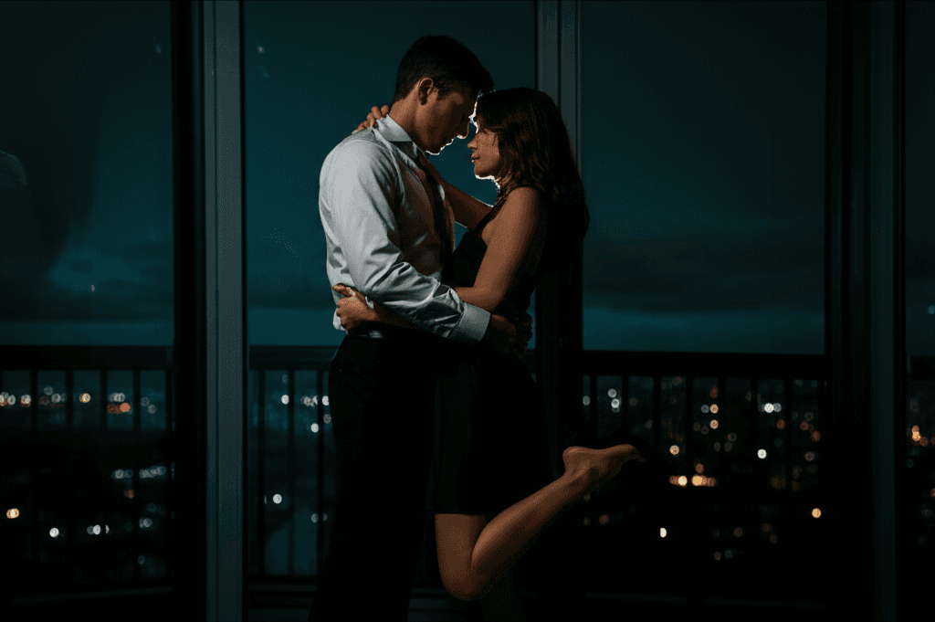 Passionate couple embrace